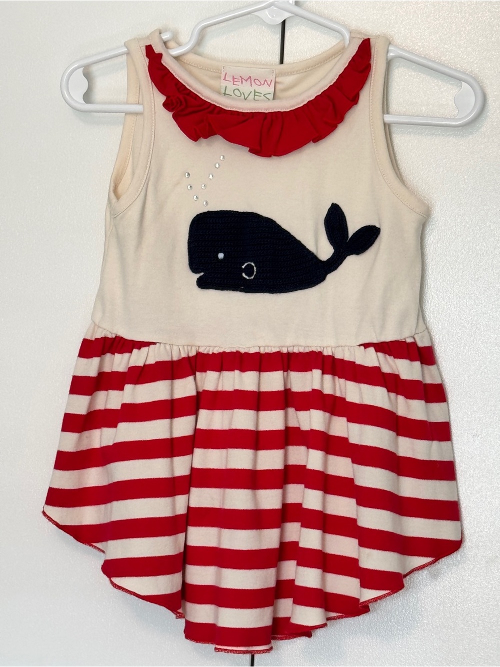 Lemon Loves Lime Nautical Whale Stripe Tunic Top - Red & Cream